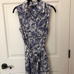 Banana Republic Blue and White Sleeveless Midi Dress